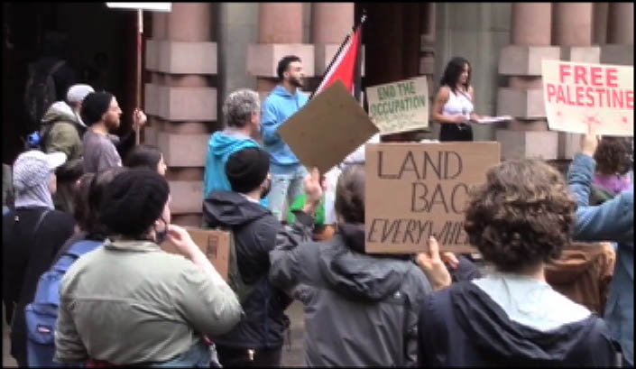 [Rally at City Hall for Palestinian rights]